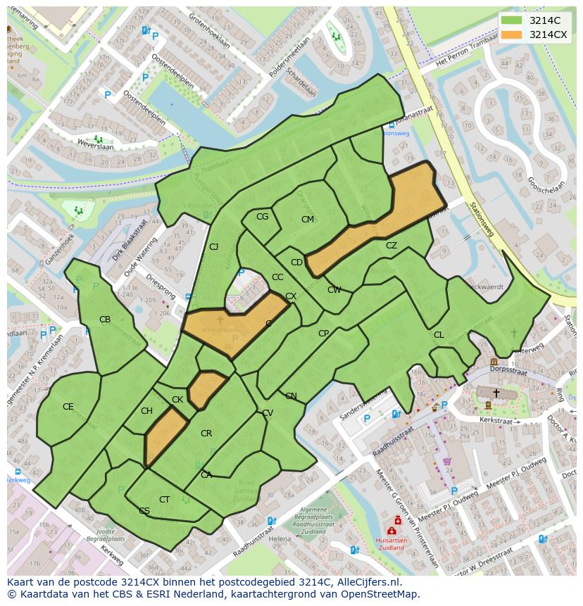 Afbeelding van het postcodegebied 3214 CX op de kaart.