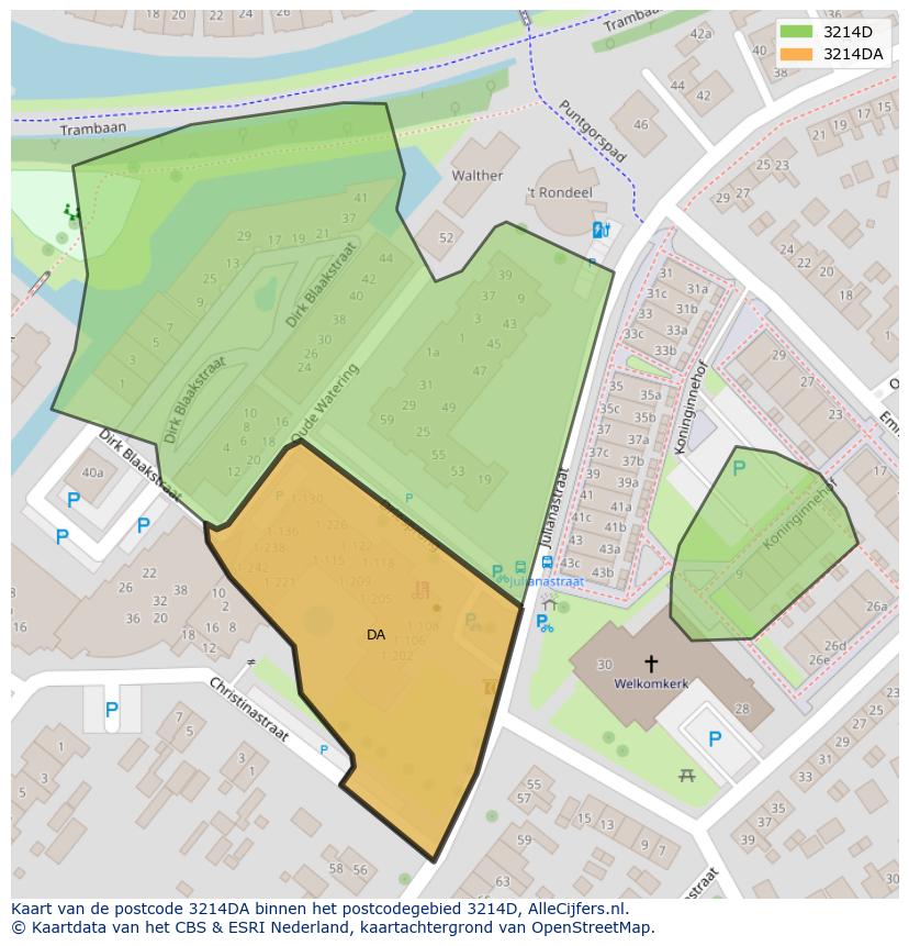 Afbeelding van het postcodegebied 3214 DA op de kaart.