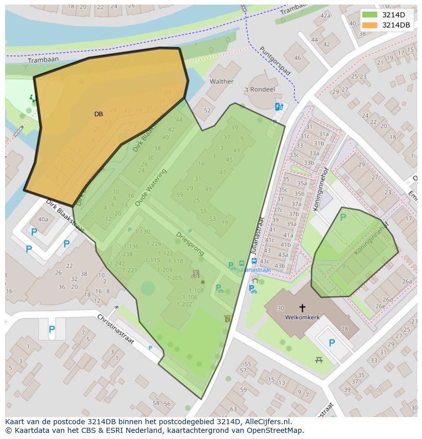 Afbeelding van het postcodegebied 3214 DB op de kaart.
