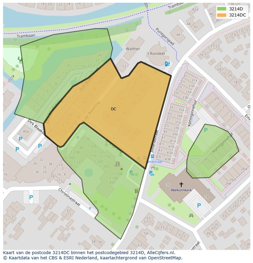Afbeelding van het postcodegebied 3214 DC op de kaart.