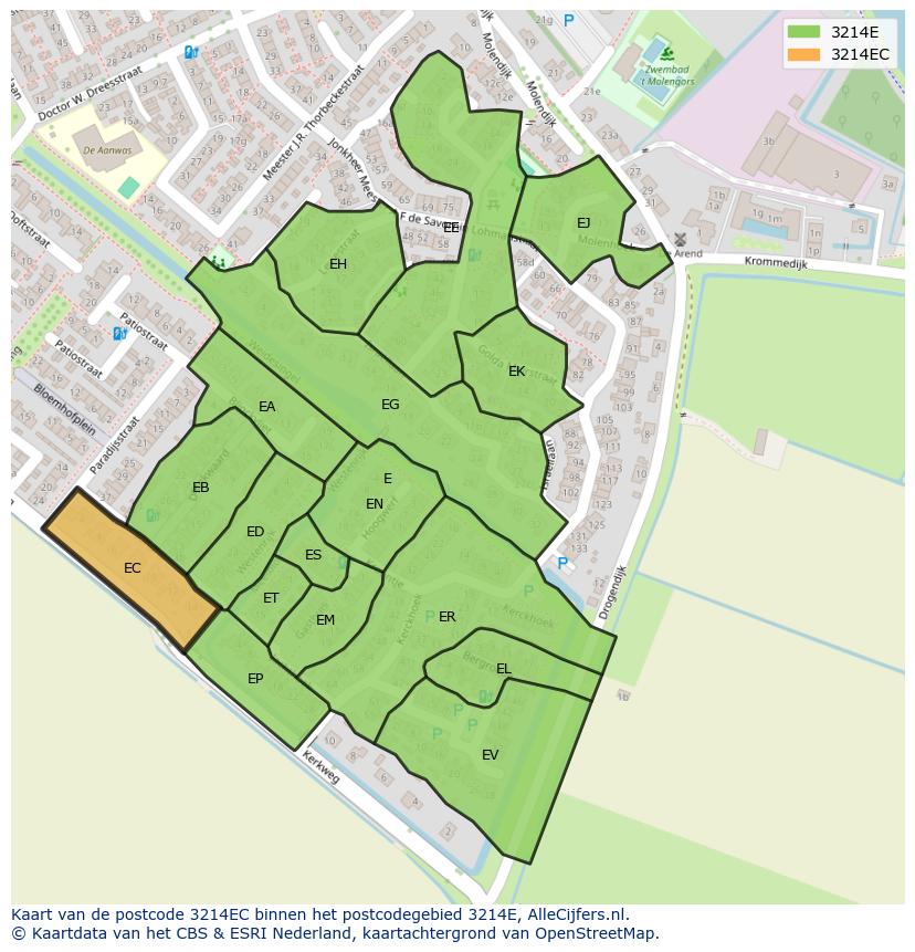 Afbeelding van het postcodegebied 3214 EC op de kaart.