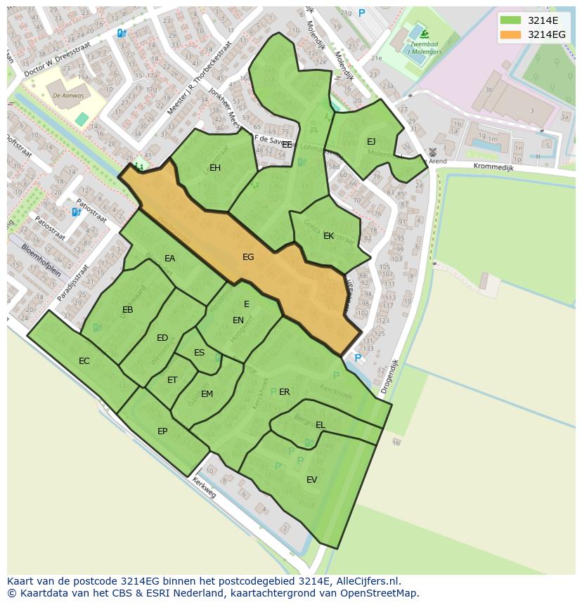 Afbeelding van het postcodegebied 3214 EG op de kaart.
