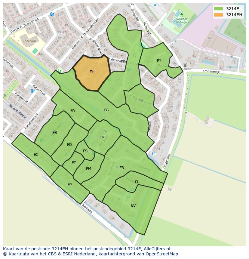 Afbeelding van het postcodegebied 3214 EH op de kaart.