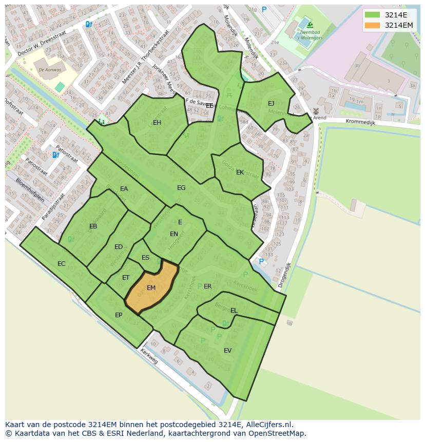 Afbeelding van het postcodegebied 3214 EM op de kaart.