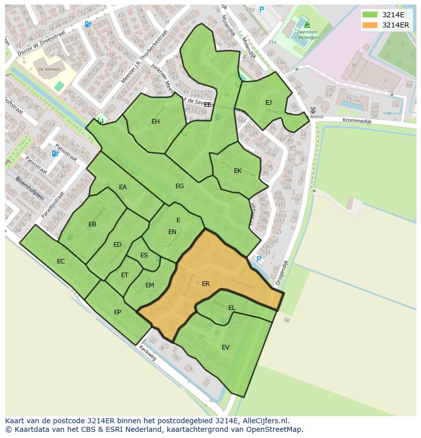 Afbeelding van het postcodegebied 3214 ER op de kaart.