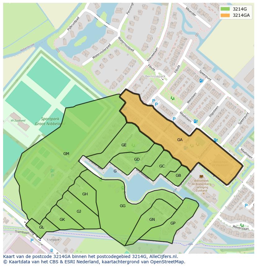 Afbeelding van het postcodegebied 3214 GA op de kaart.