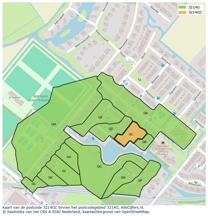 Afbeelding van het postcodegebied 3214 GC op de kaart.