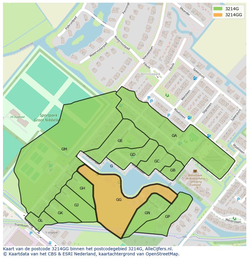 Afbeelding van het postcodegebied 3214 GG op de kaart.