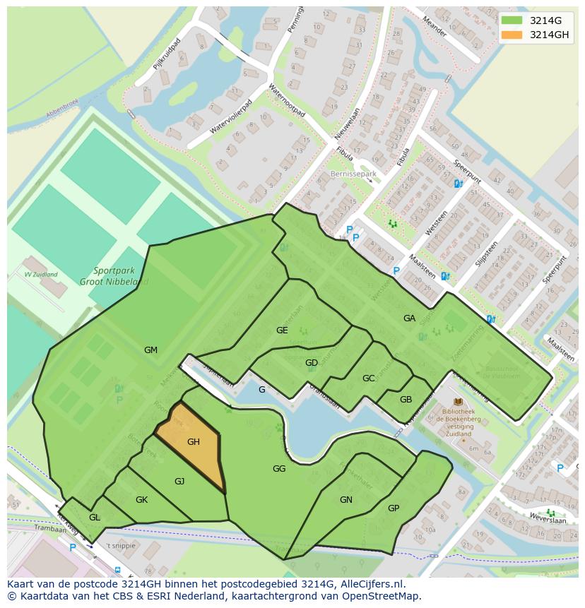 Afbeelding van het postcodegebied 3214 GH op de kaart.