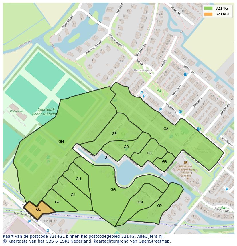 Afbeelding van het postcodegebied 3214 GL op de kaart.