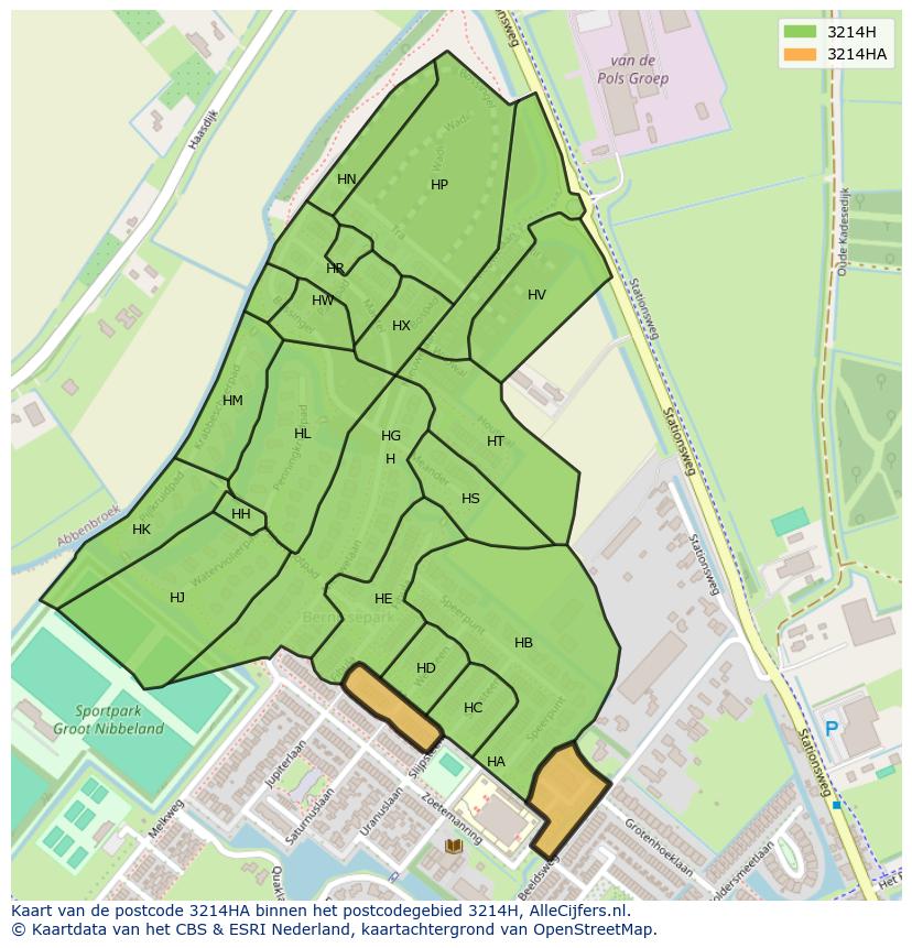 Afbeelding van het postcodegebied 3214 HA op de kaart.