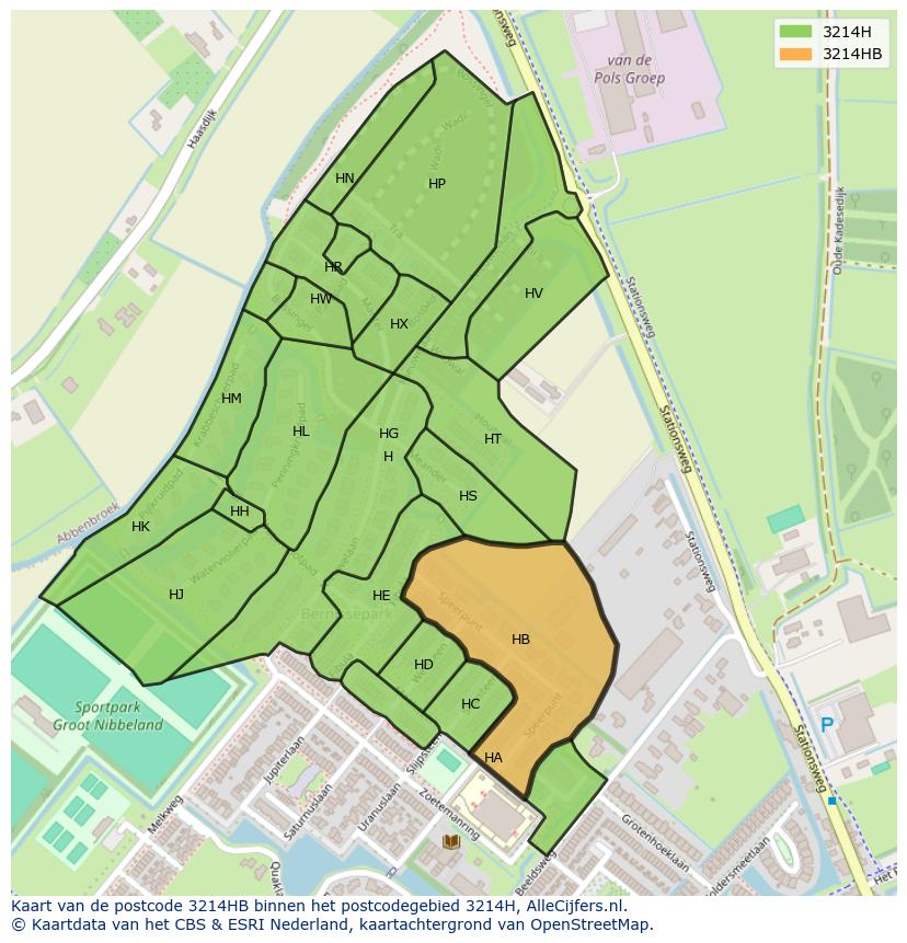 Afbeelding van het postcodegebied 3214 HB op de kaart.