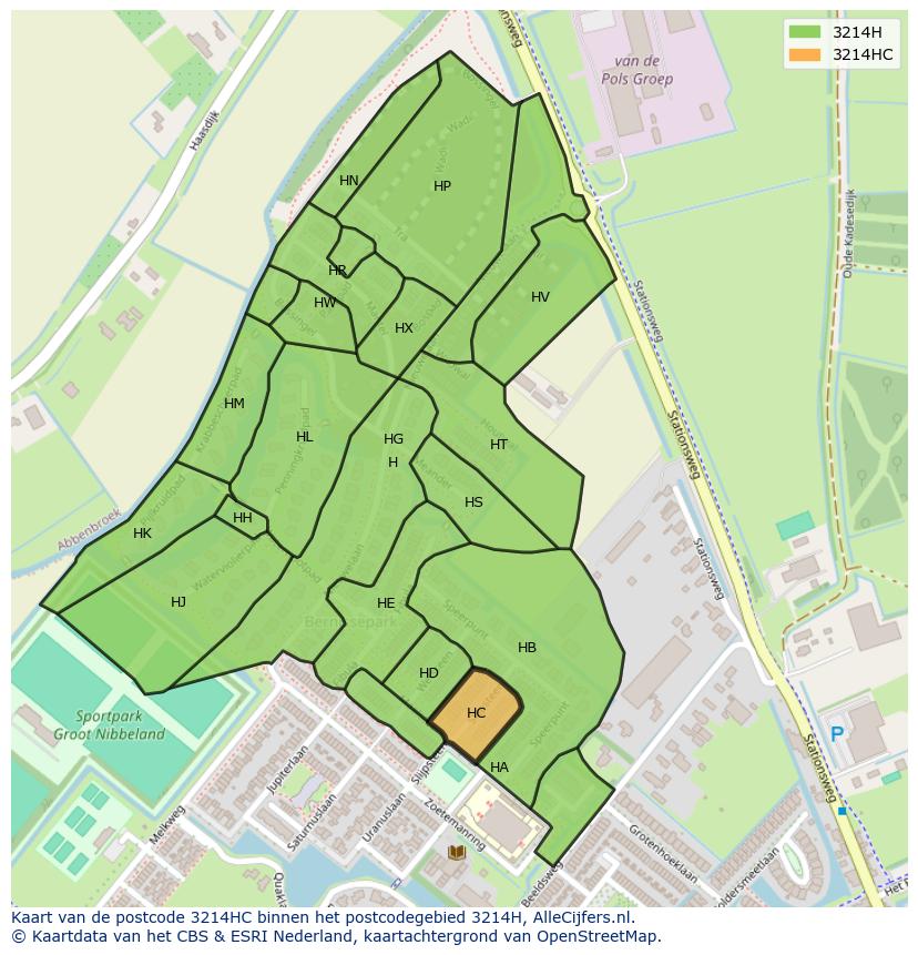Afbeelding van het postcodegebied 3214 HC op de kaart.