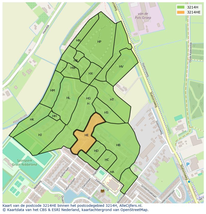 Afbeelding van het postcodegebied 3214 HE op de kaart.