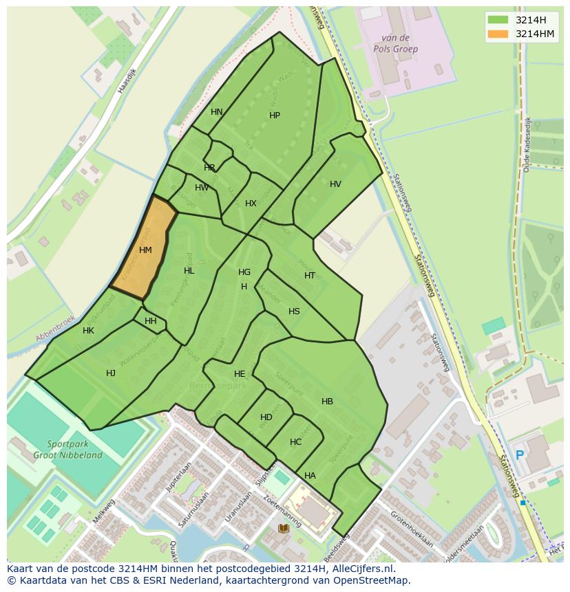 Afbeelding van het postcodegebied 3214 HM op de kaart.