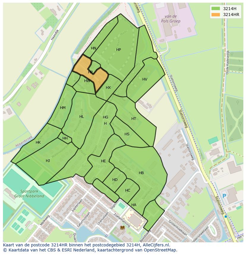 Afbeelding van het postcodegebied 3214 HR op de kaart.