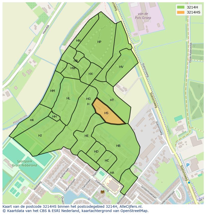 Afbeelding van het postcodegebied 3214 HS op de kaart.