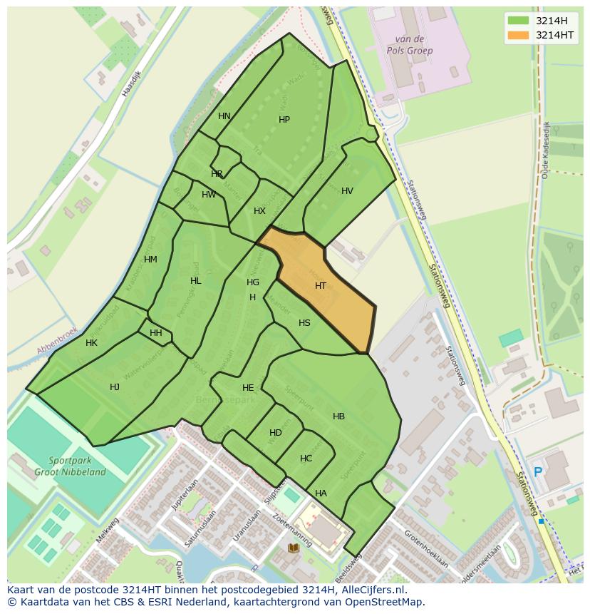 Afbeelding van het postcodegebied 3214 HT op de kaart.