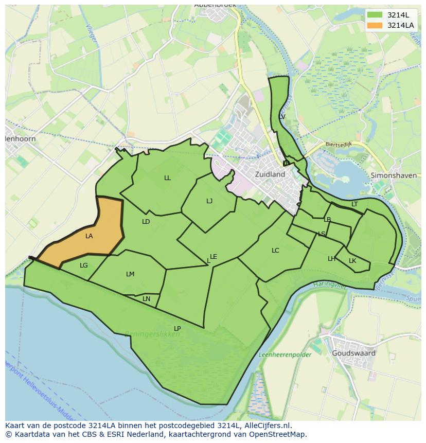 Afbeelding van het postcodegebied 3214 LA op de kaart.