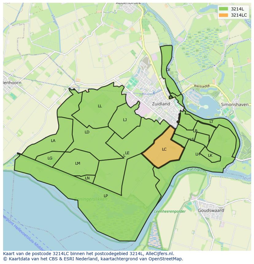 Afbeelding van het postcodegebied 3214 LC op de kaart.