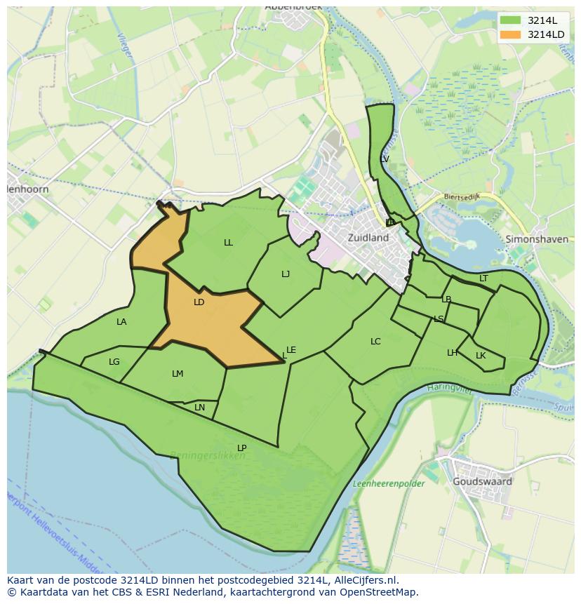 Afbeelding van het postcodegebied 3214 LD op de kaart.