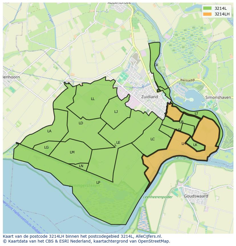 Afbeelding van het postcodegebied 3214 LH op de kaart.