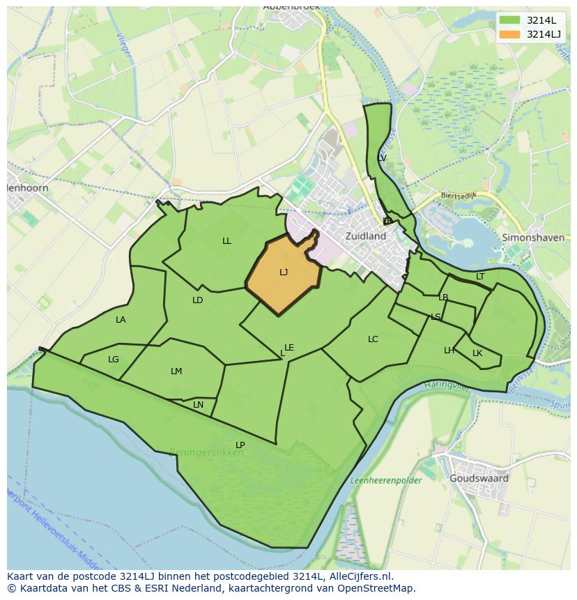 Afbeelding van het postcodegebied 3214 LJ op de kaart.