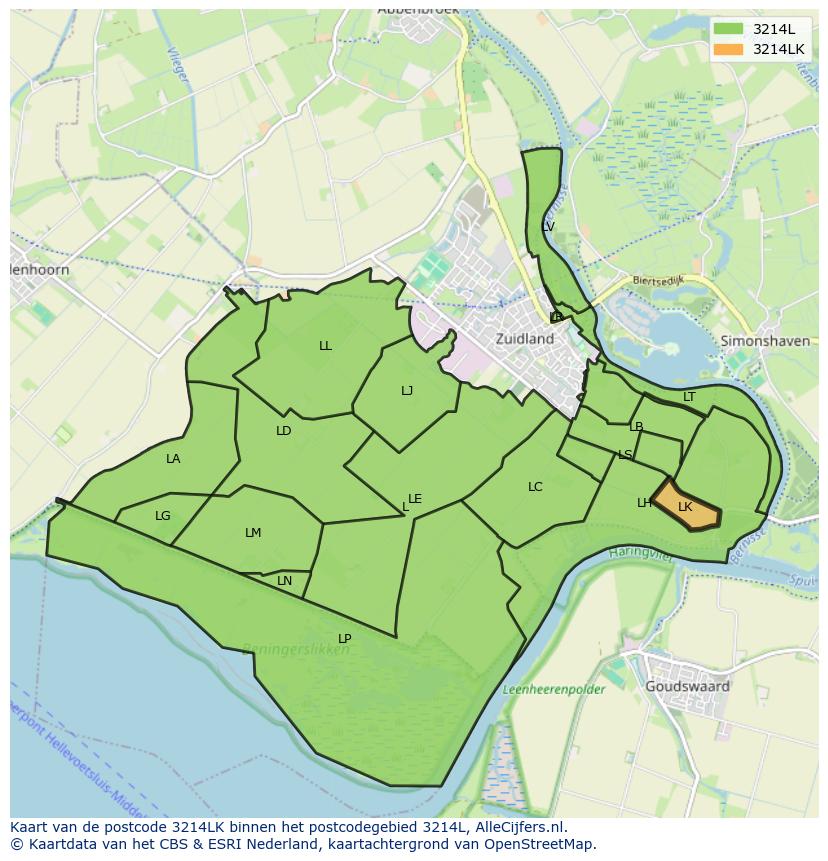 Afbeelding van het postcodegebied 3214 LK op de kaart.