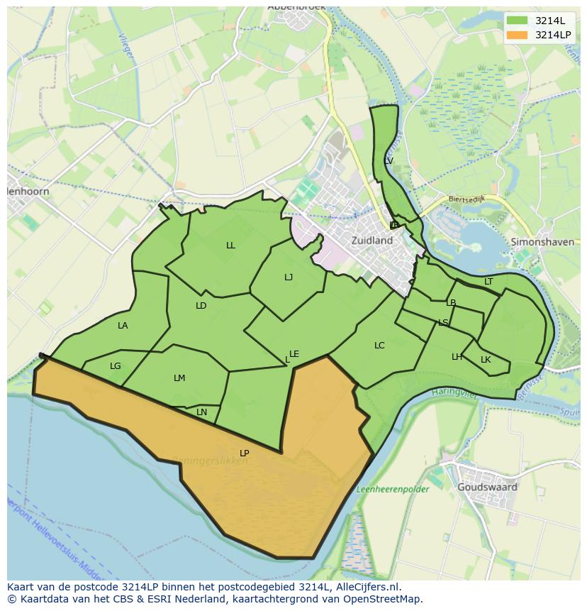 Afbeelding van het postcodegebied 3214 LP op de kaart.