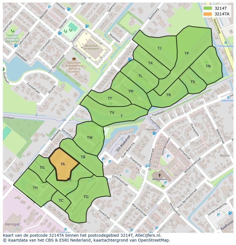 Afbeelding van het postcodegebied 3214 TA op de kaart.