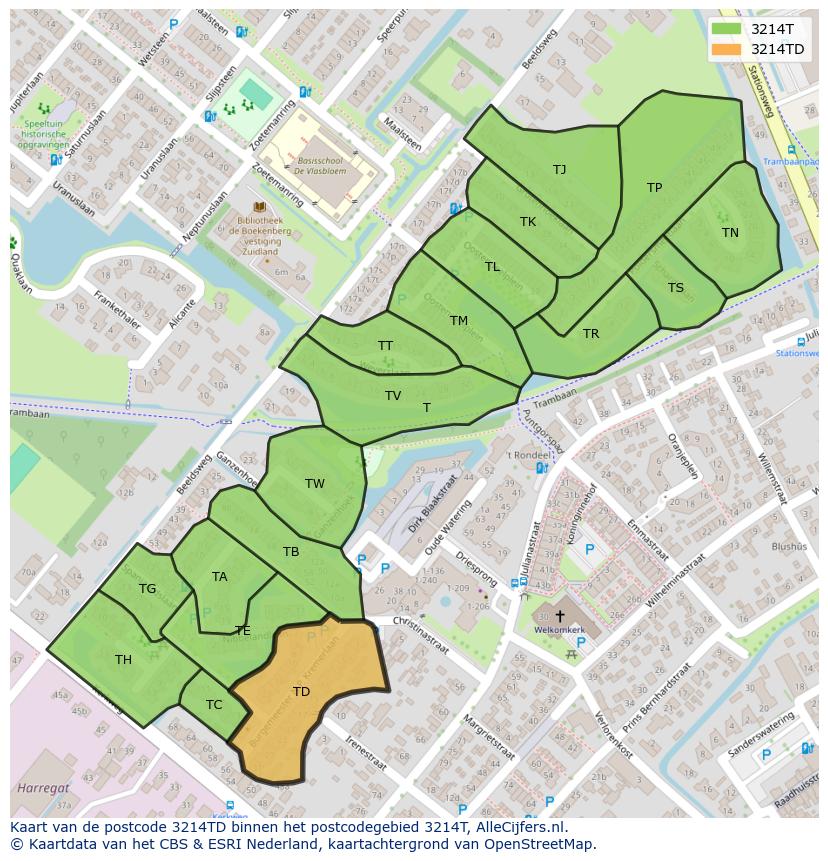 Afbeelding van het postcodegebied 3214 TD op de kaart.