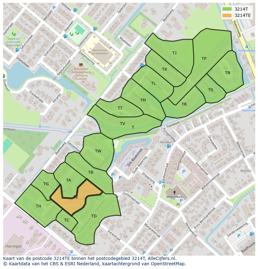 Afbeelding van het postcodegebied 3214 TE op de kaart.