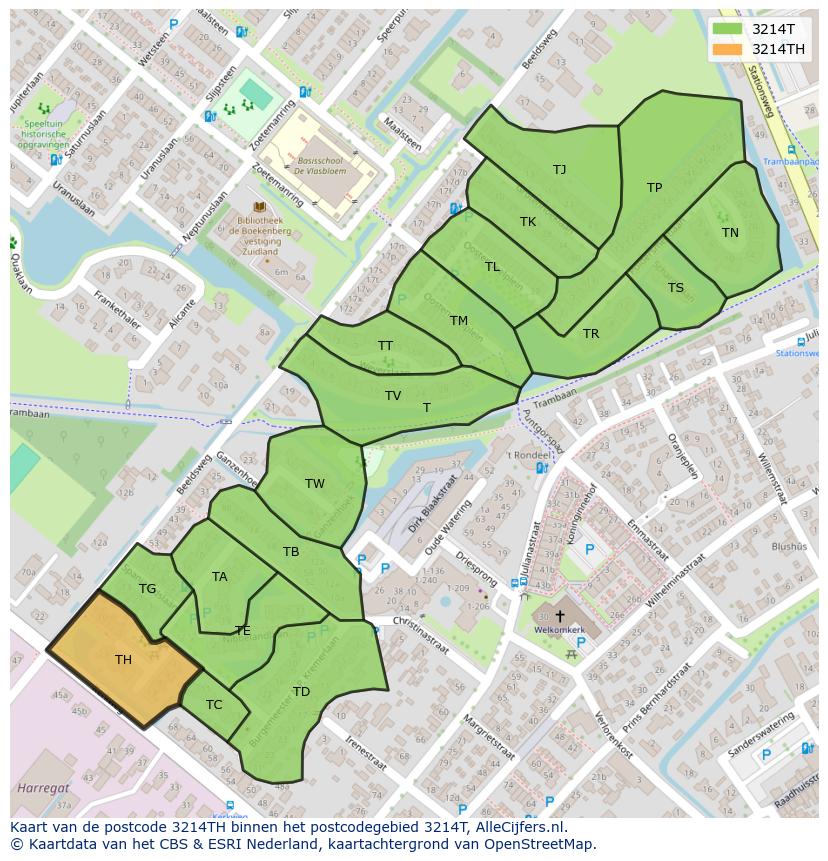 Afbeelding van het postcodegebied 3214 TH op de kaart.