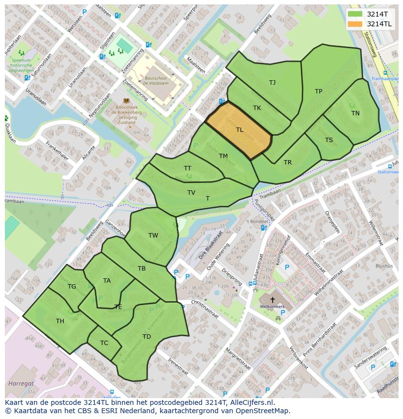 Afbeelding van het postcodegebied 3214 TL op de kaart.