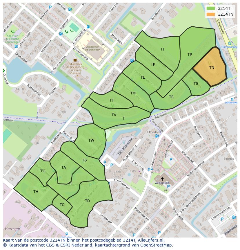 Afbeelding van het postcodegebied 3214 TN op de kaart.