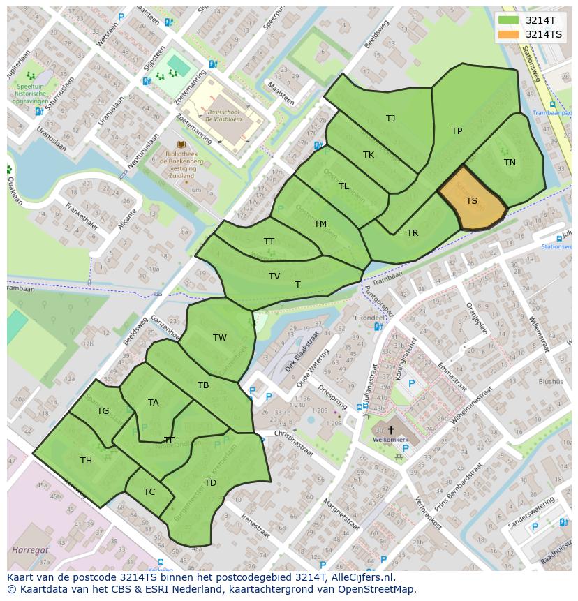 Afbeelding van het postcodegebied 3214 TS op de kaart.