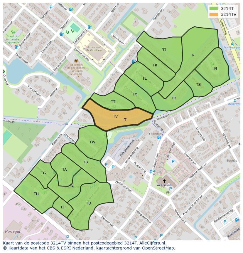 Afbeelding van het postcodegebied 3214 TV op de kaart.