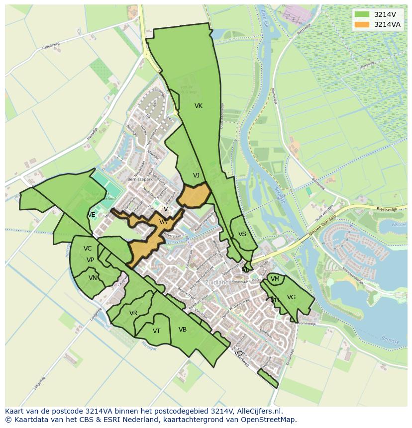 Afbeelding van het postcodegebied 3214 VA op de kaart.