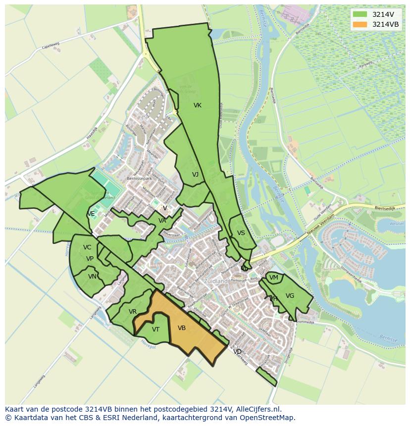 Afbeelding van het postcodegebied 3214 VB op de kaart.
