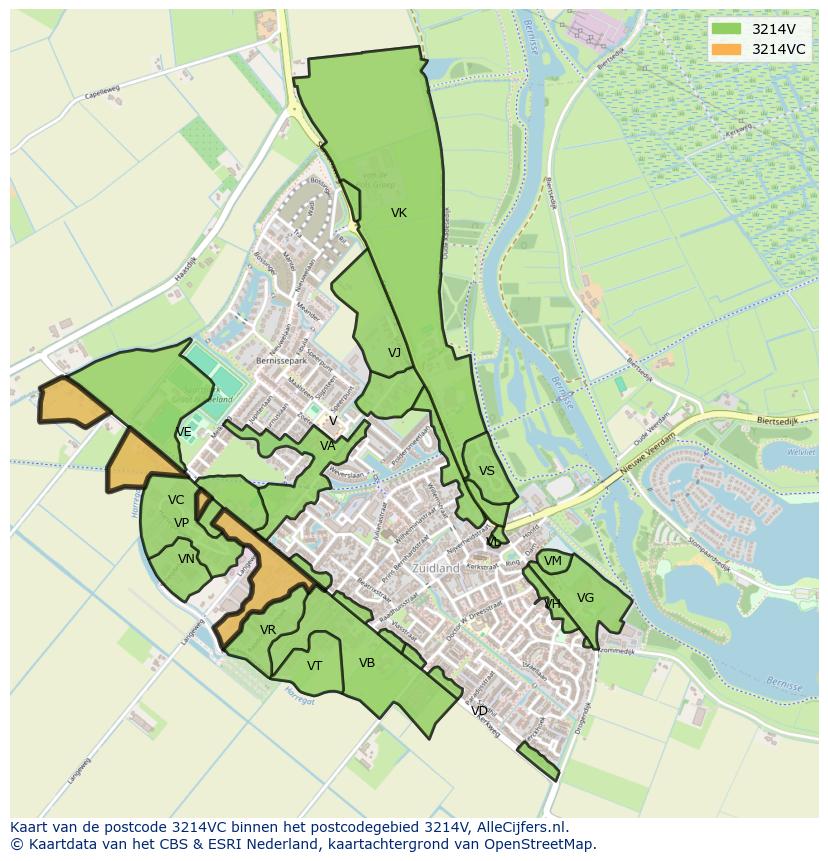 Afbeelding van het postcodegebied 3214 VC op de kaart.
