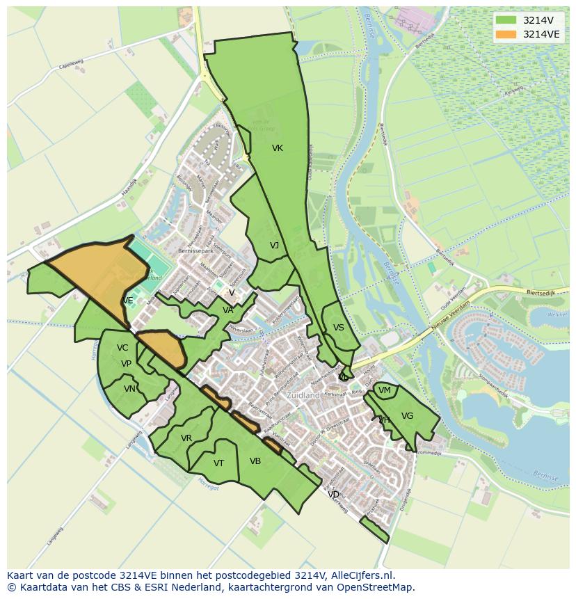 Afbeelding van het postcodegebied 3214 VE op de kaart.