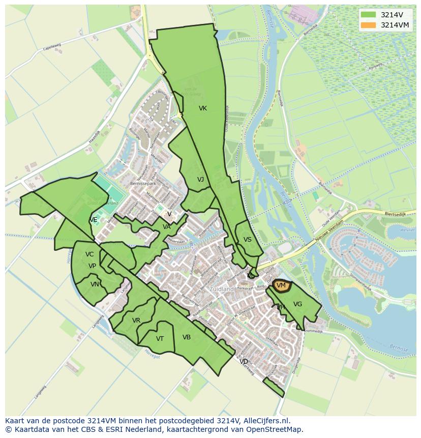 Afbeelding van het postcodegebied 3214 VM op de kaart.
