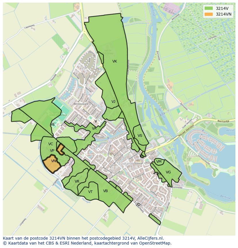 Afbeelding van het postcodegebied 3214 VN op de kaart.