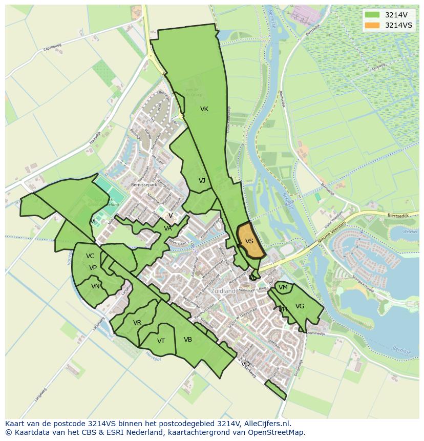 Afbeelding van het postcodegebied 3214 VS op de kaart.