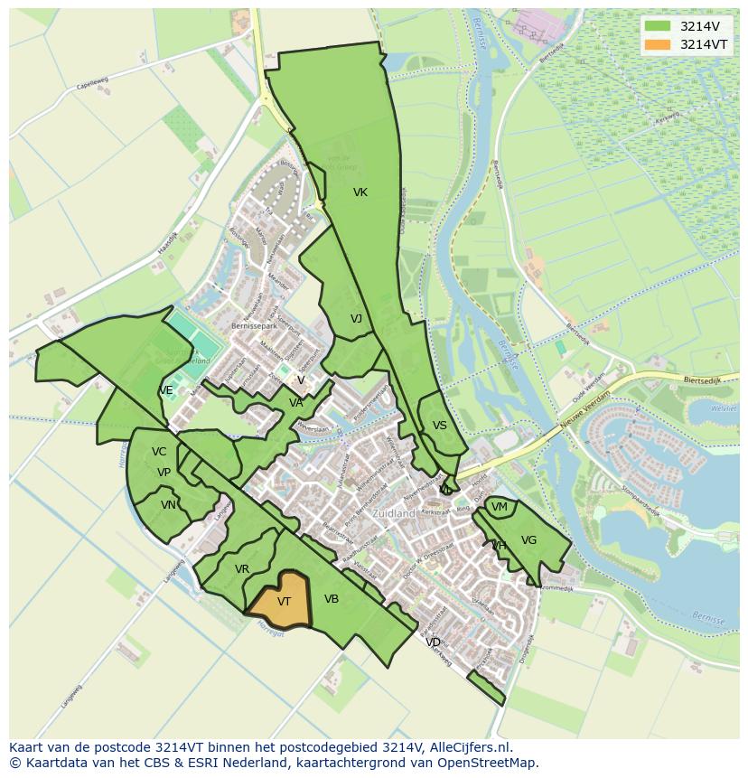 Afbeelding van het postcodegebied 3214 VT op de kaart.