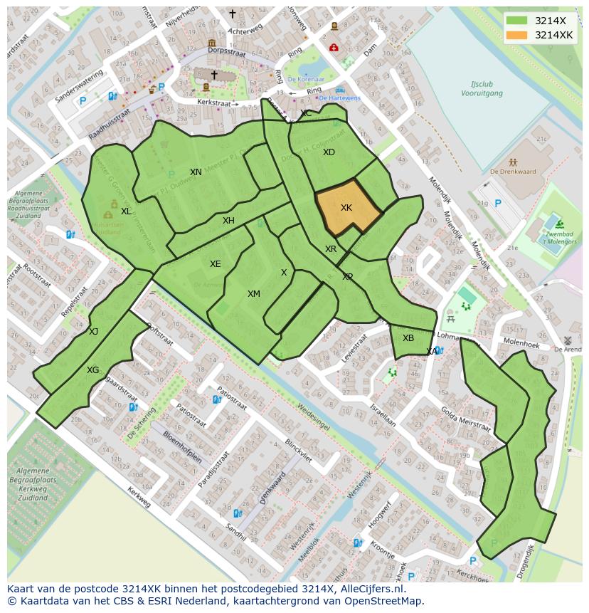 Afbeelding van het postcodegebied 3214 XK op de kaart.