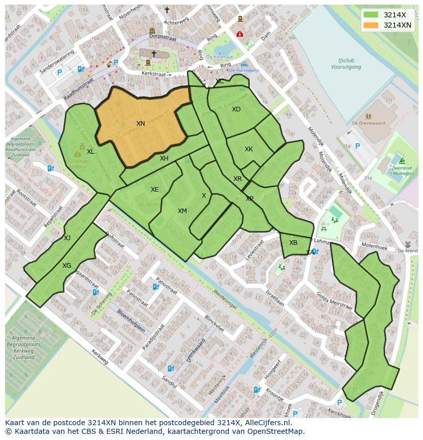 Afbeelding van het postcodegebied 3214 XN op de kaart.