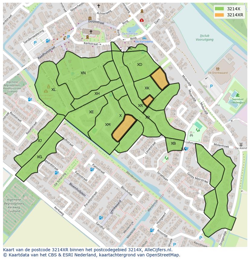 Afbeelding van het postcodegebied 3214 XR op de kaart.