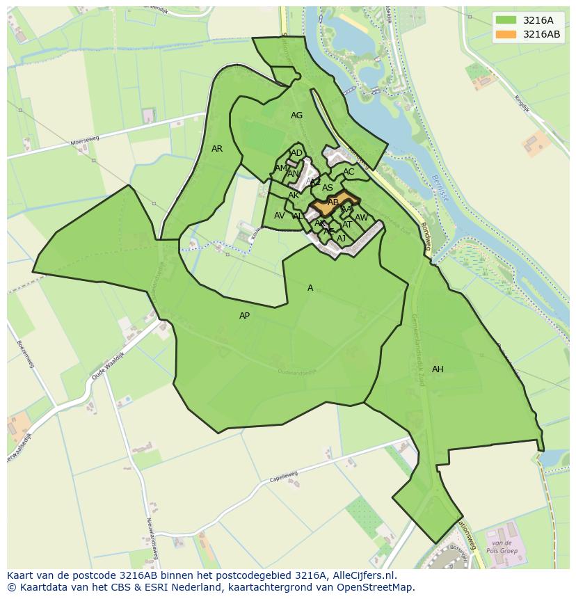 Afbeelding van het postcodegebied 3216 AB op de kaart.