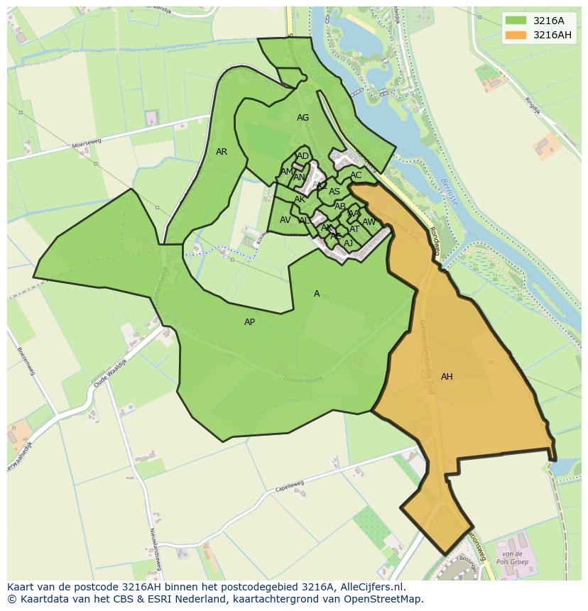 Afbeelding van het postcodegebied 3216 AH op de kaart.